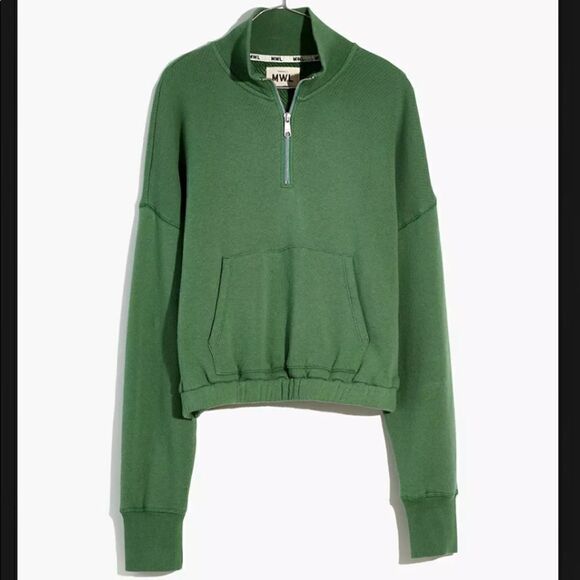 Madewell MWL Airyterry Quarter-Zip Supercrop Sweatshirt - Picture 1 of 9